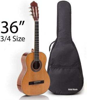 Classical Guitar with Soft Nylon Strings by Hola! Music, Junior 3/4 Size 36 Inch Model HG-36GLS, Natural Gloss Finish - FREE Padde
